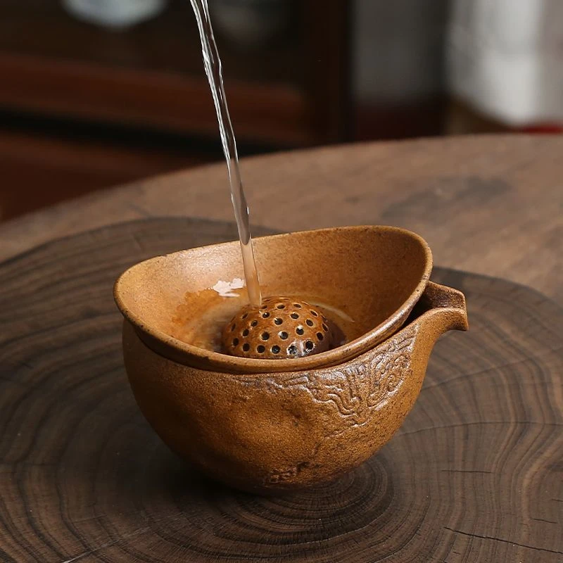 酱釉元宝茶漏茶滤功夫茶具配件创意复古陶瓷过滤器斗茶隔倒茶过滤