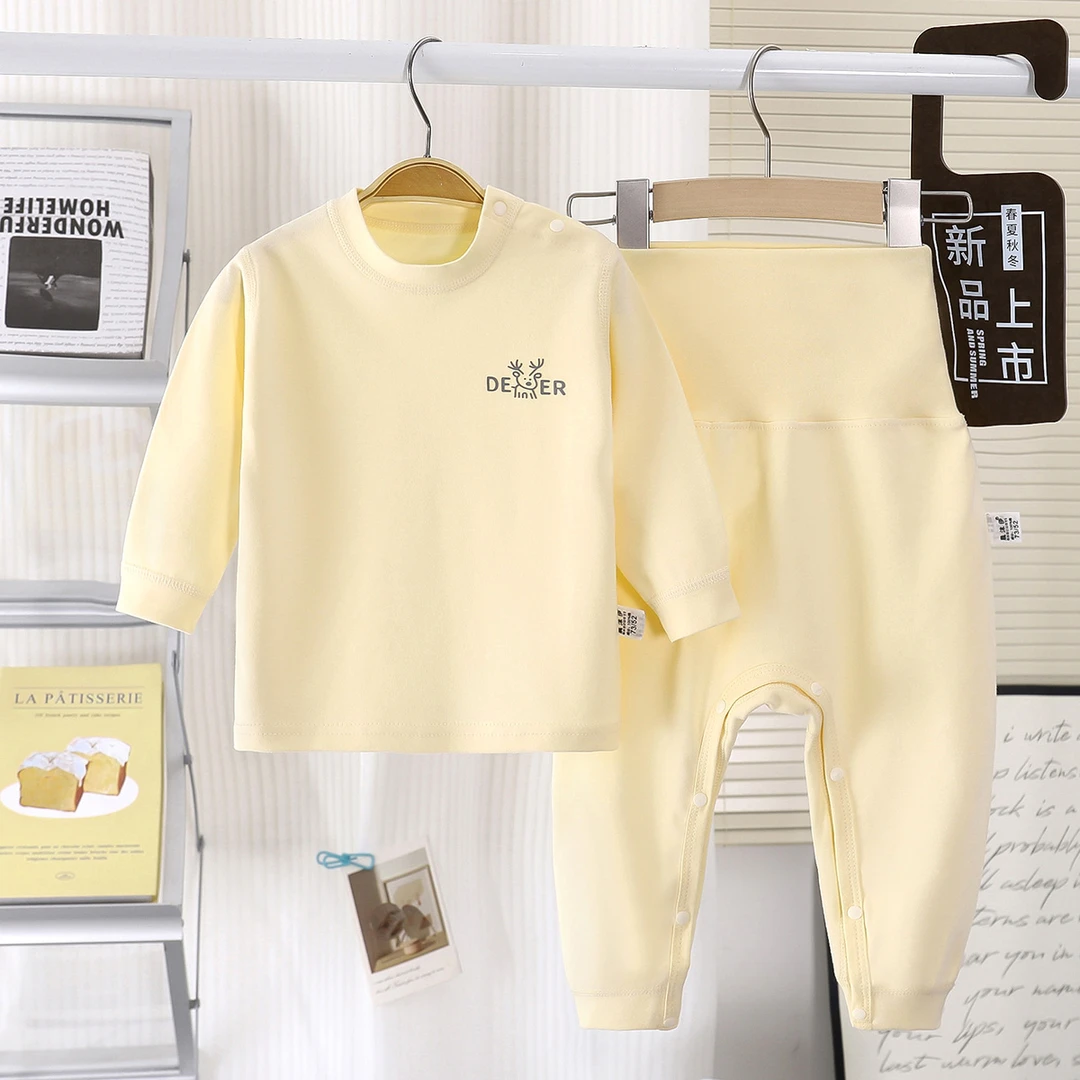 宝宝分体免脱裤套装儿童护肚纯棉无骨婴儿春秋打底秋衣内衣秋裤睡