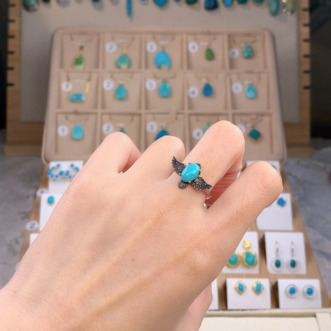 绿松石银S925镶嵌戒指