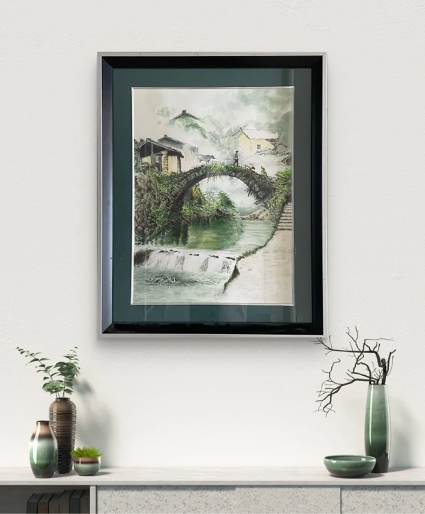 钢笔画《田园牧歌-山水间的悠然时光》带框51*63 画芯40*50