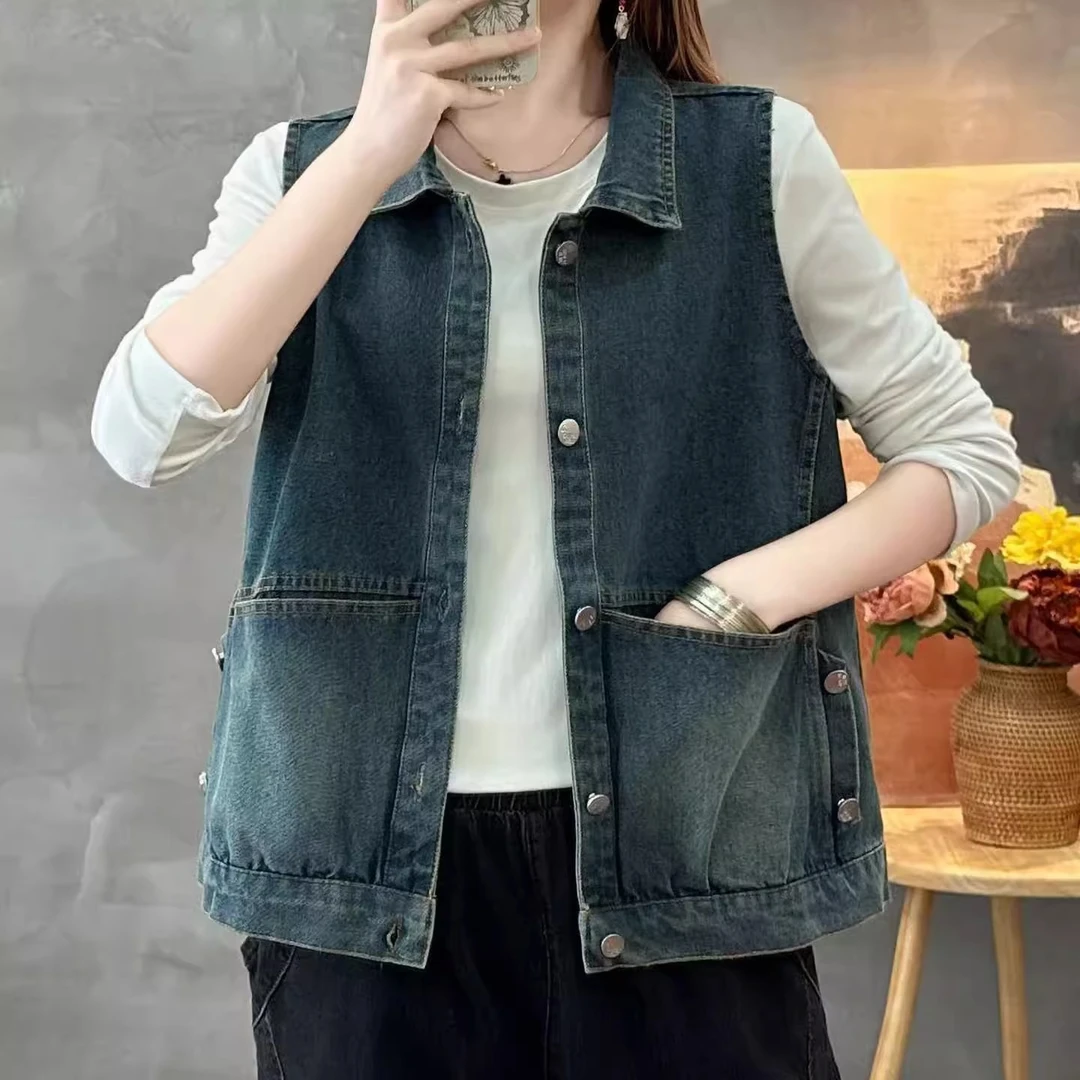 春秋新款休闲复古百搭马甲单色单层女士马夹上衣时尚减龄妈妈装