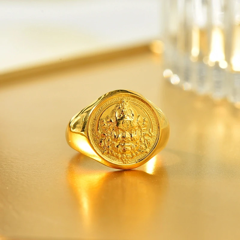足银戒指 黄财神开口戒指饰品金色可调节男戒传承工艺时尚不掉色