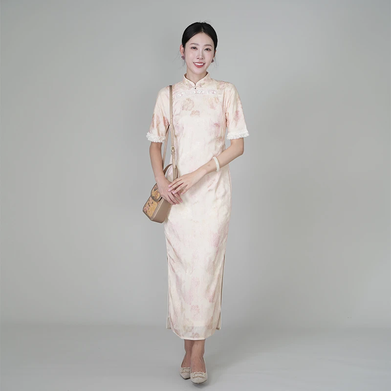 簪花谣/一顾再顾旗袍裙子女款爆款2025新款古法半开襟长款年轻版
