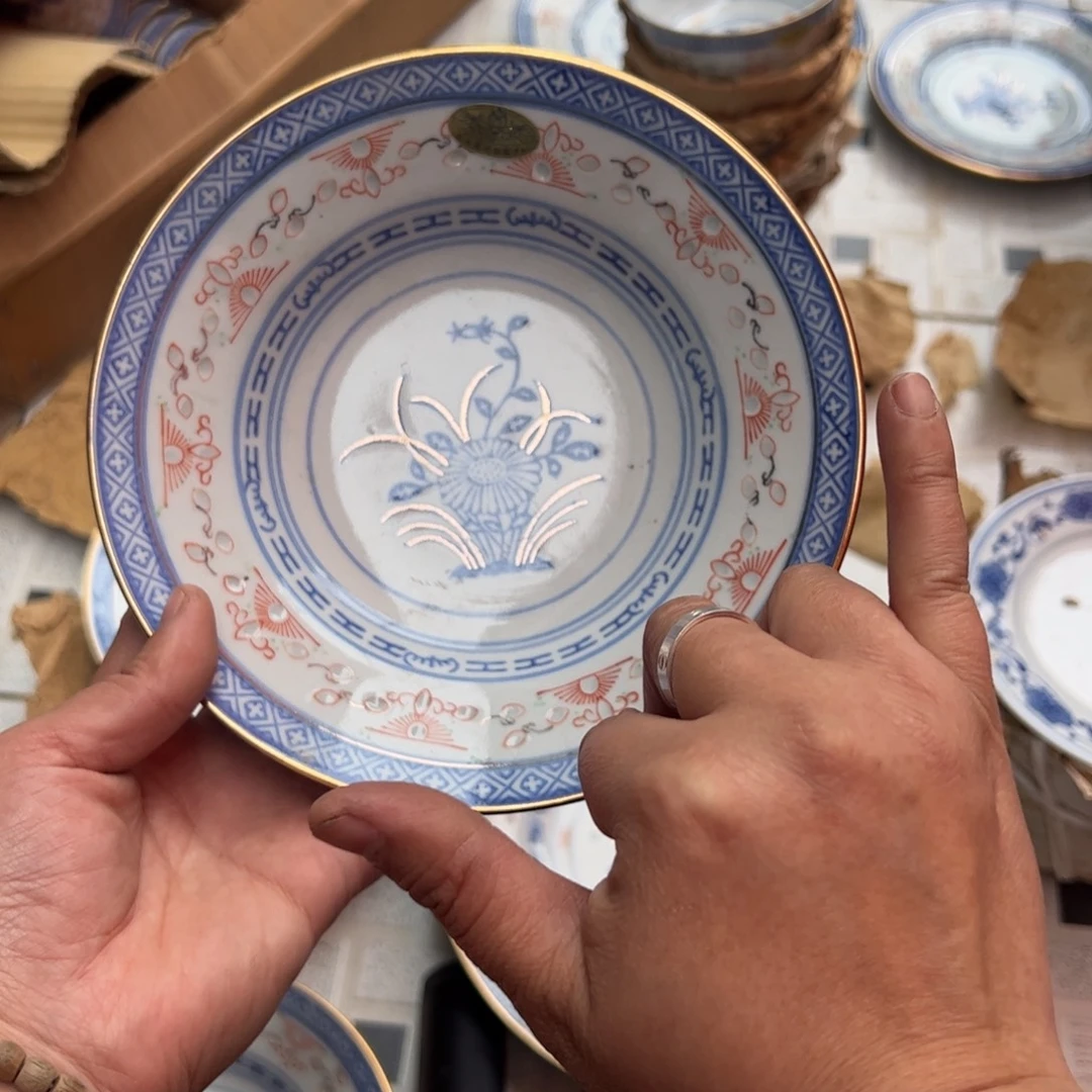 $***陶其他18厘米加彩花心深盘 6个