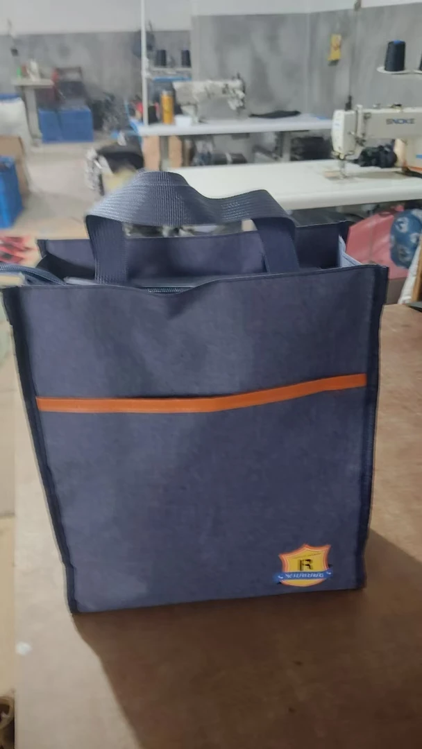 学生工作手提袋大号牛津简约防水蓝色布料手提拎书袋补课包