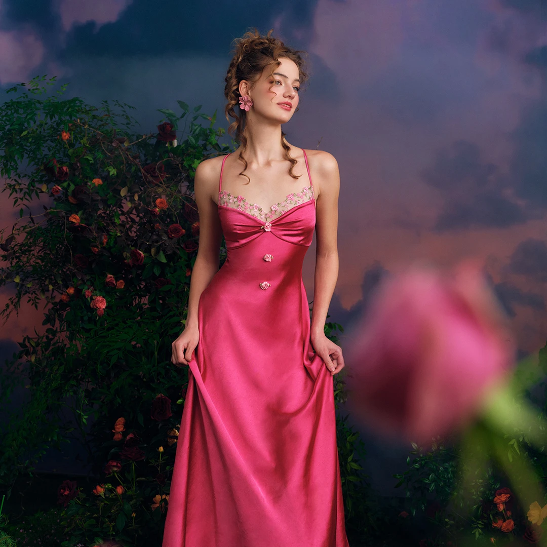 LaceMade 晚香玫人 法式浪漫气质垂感缎面吊带连衣裙内搭打底长裙