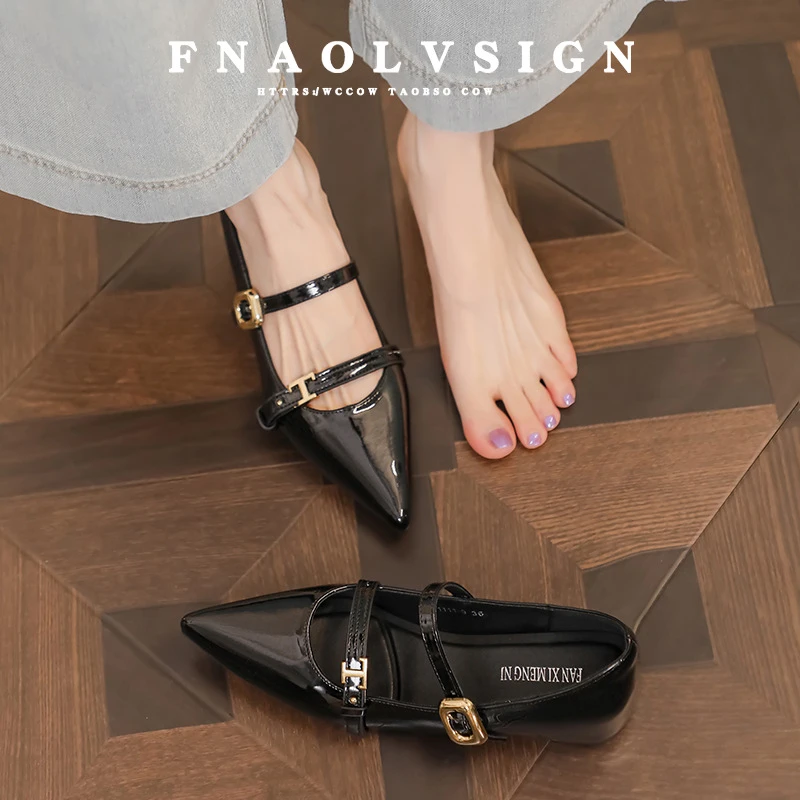 小码33 34内增高玛丽珍鞋女2025春季新款浅口尖头一字带单鞋百搭