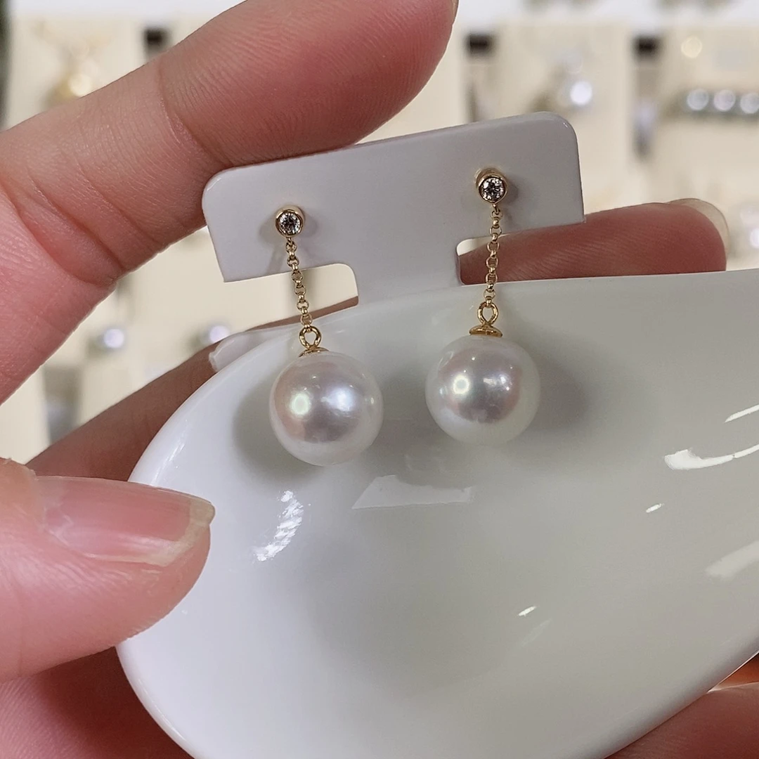 淡水珍珠耳饰18K金镶嵌10mm