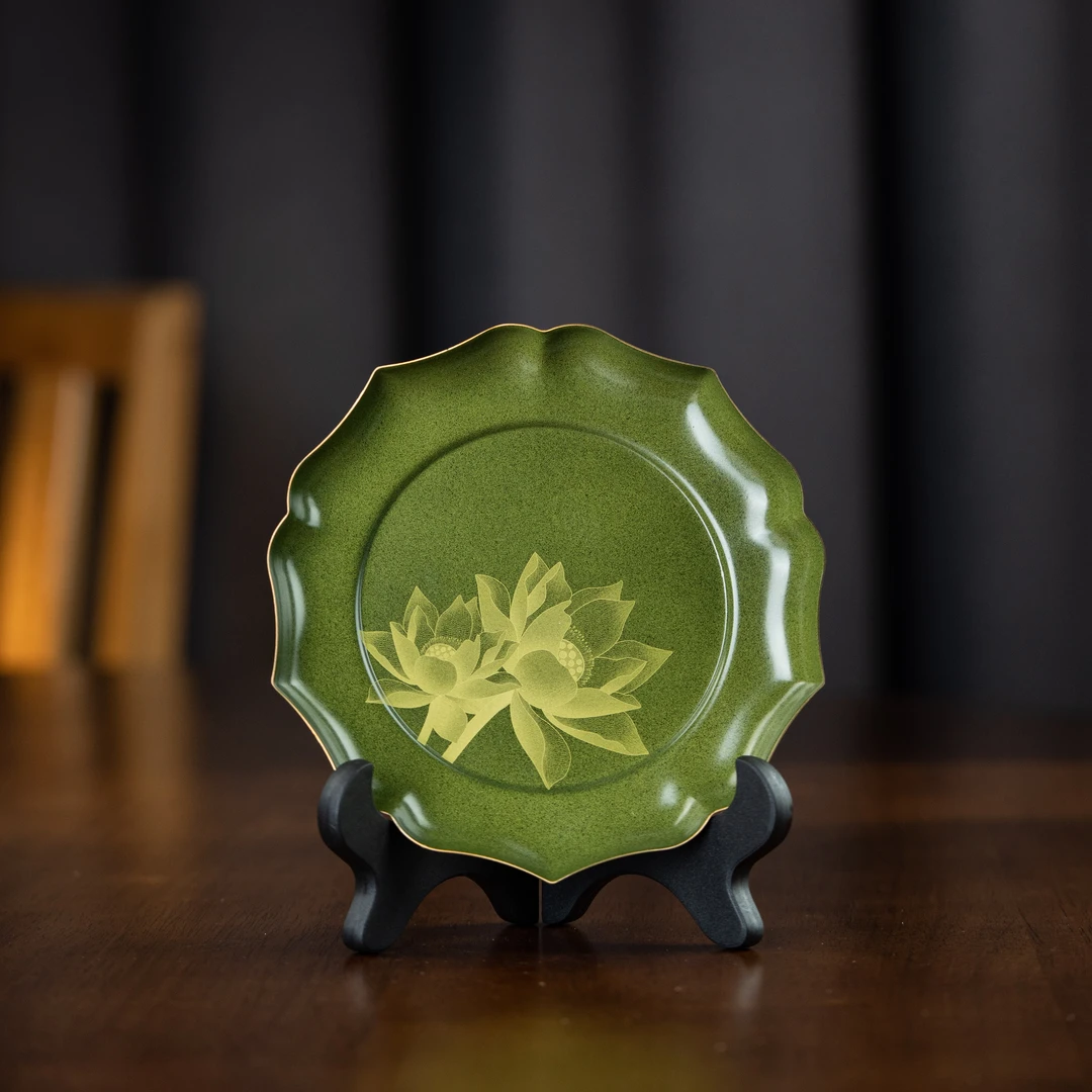 荷花壶承-竹青色 直径14cm 家用茶周边CSTQ