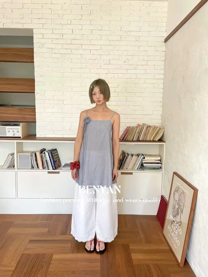 BY（81913#库）韩系显瘦花边宽松裤子