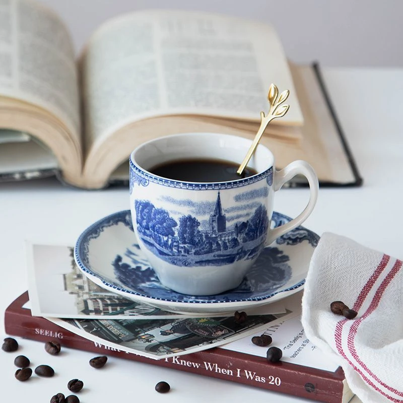 蓝城堡系列复古vintage咖啡杯碟一套