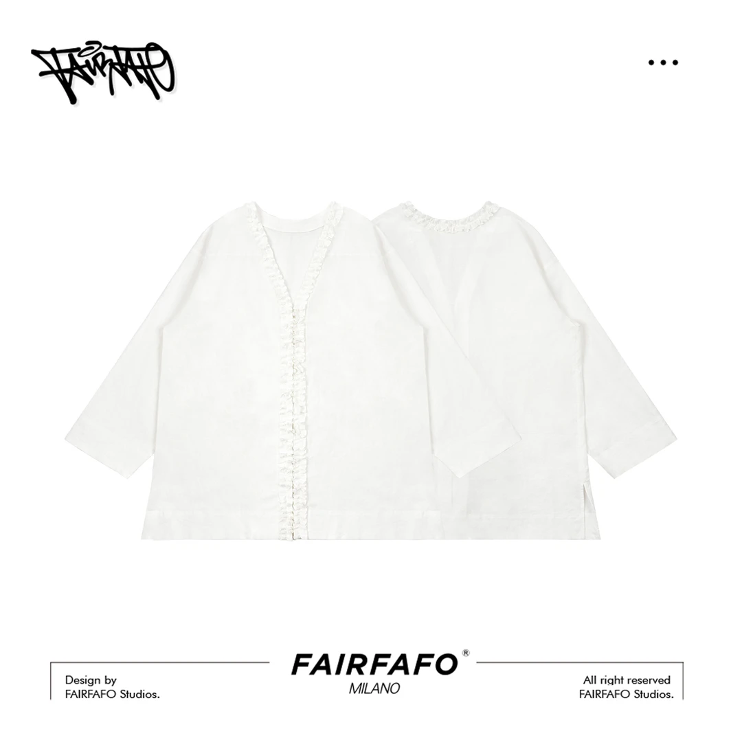 FAIRFAFO林肉肉【法式木耳边设计衬衫】亚麻衬衫LG5ZA0334