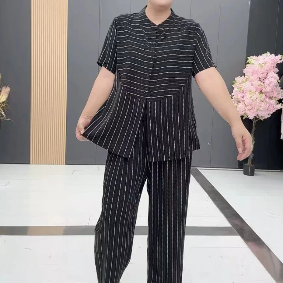 梦梦家880款时尚减龄圆通条纹休闲显瘦夏季套装