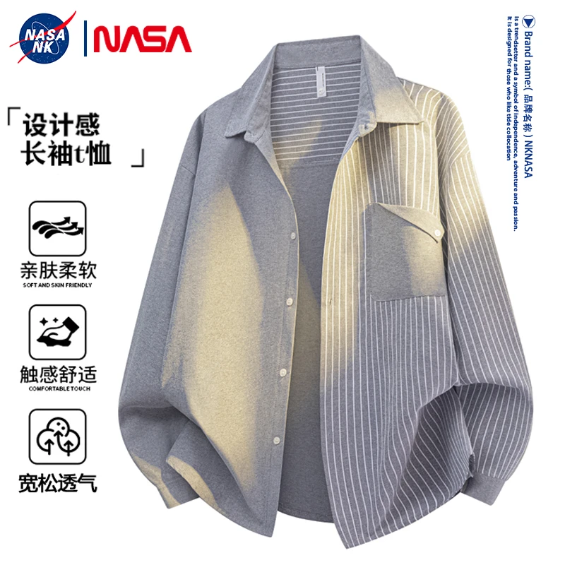 NASA联名条纹简约休闲外套男款春秋季潮牌设计感衬衣百搭男生衬衫
