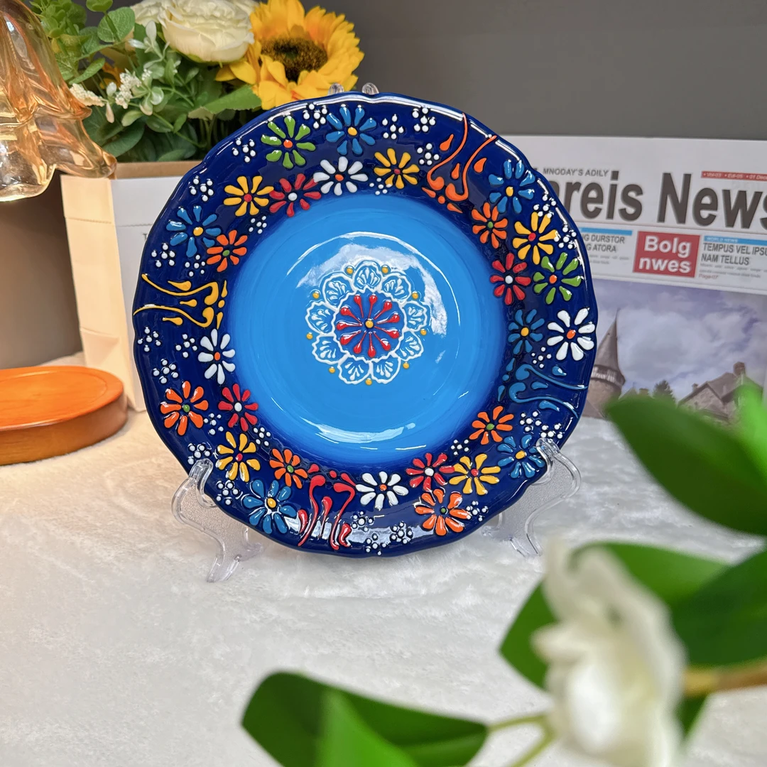 【土耳其堆料】新疆包邮人工手绘釉下彩陶瓷8.5英寸拌面盘拉面盘