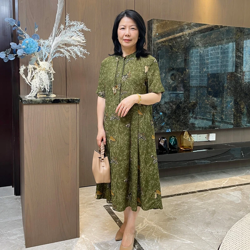 夏季中长款显瘦薄款裙子中老年优雅提花时尚妈妈装K-2569