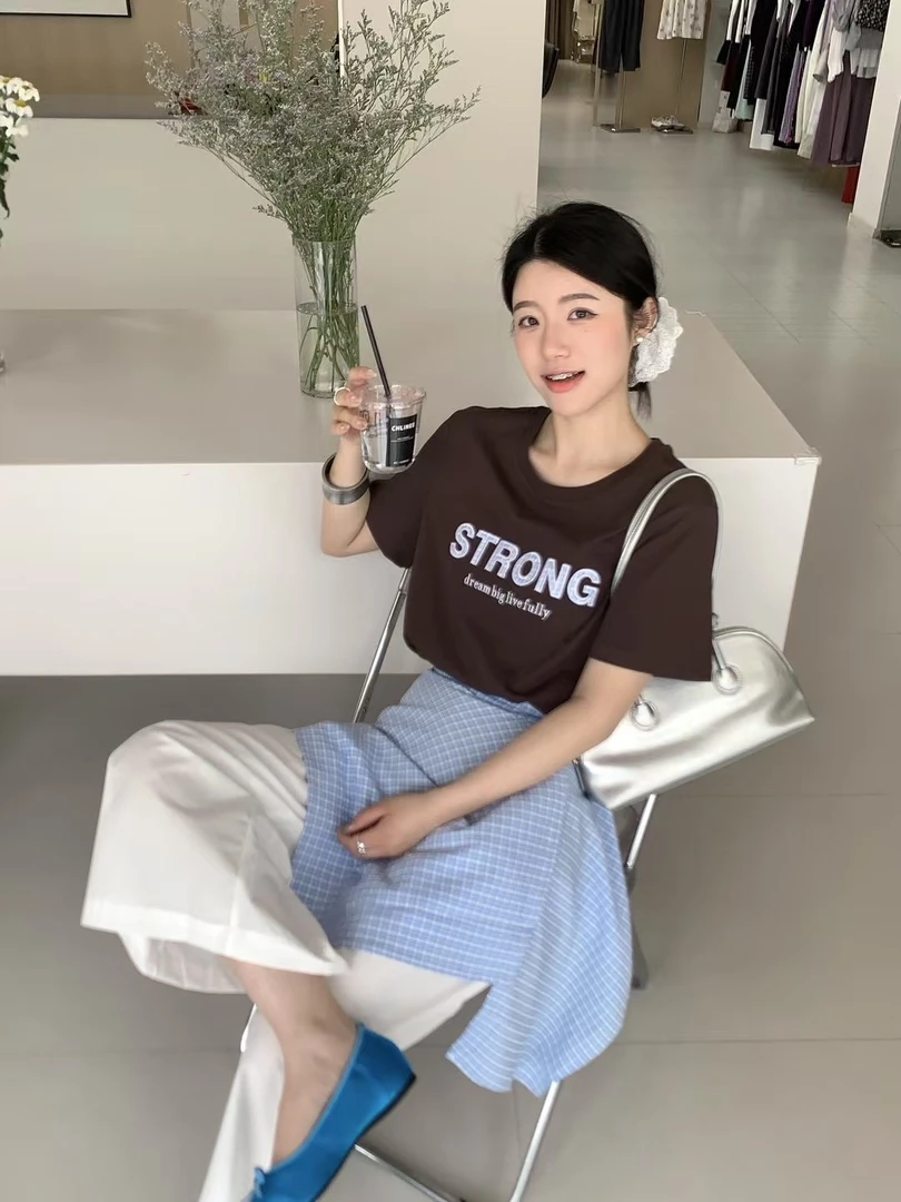 温柔瑶-PAPA#韩系时尚刺绣字母百搭两件套#486