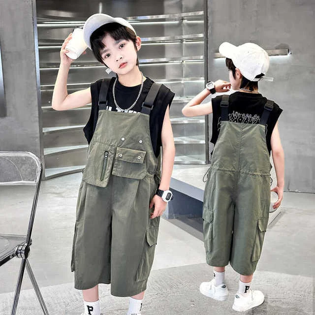 童装男童夏季背带裤2025新款男孩薄款宽松连体裤中大童痞帅工装裤