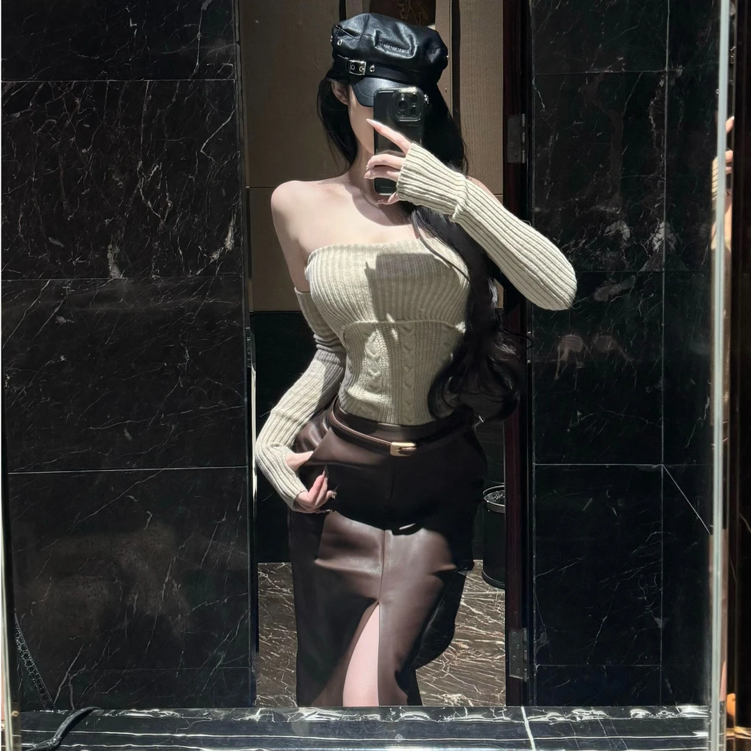 法式复古抹胸针织衫女2026春季纯欲辣妹修身显瘦上衣包臀半身裙子