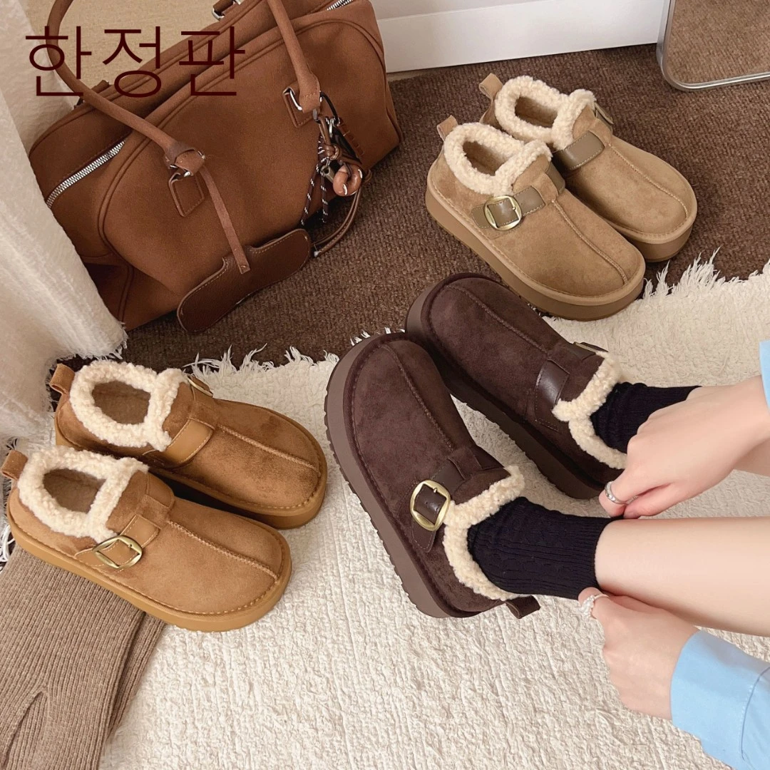 韩国신상품 厚底增高加绒保暖毛毛勃肯鞋女2025冬新款百搭一脚蹬棉鞋