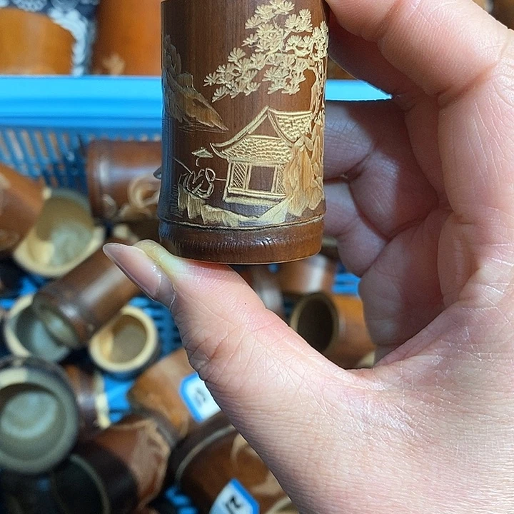 老煤竹手工雕刻精品盖置