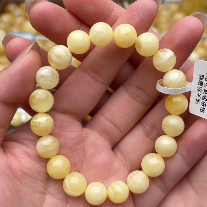 裸石琥珀未镶嵌蜜蜡圆珠手串卡十微瑕