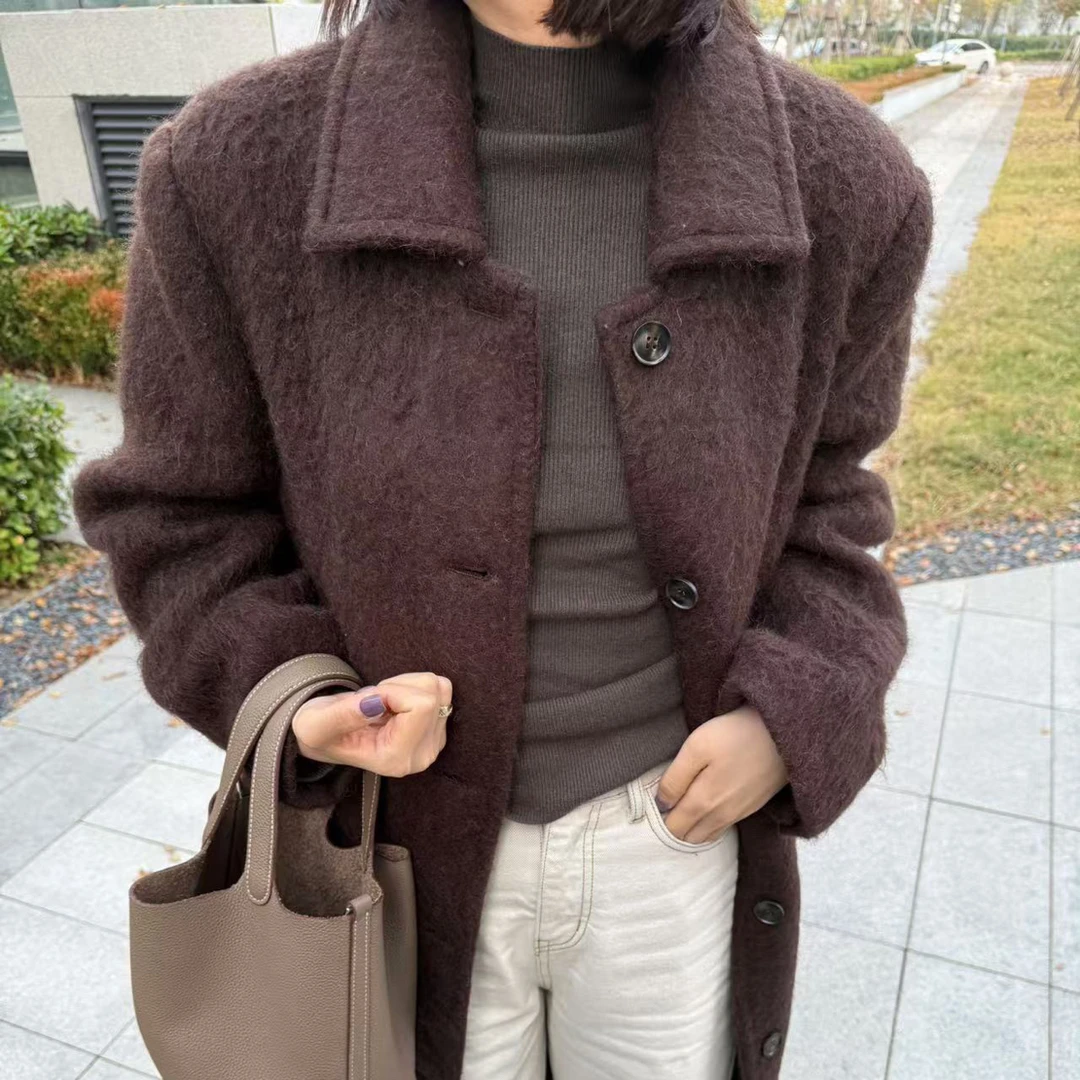 no褪 朱古力拉毛大衣