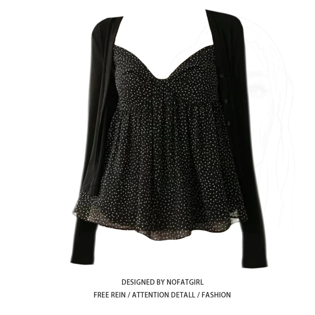 大码胖MM韩系波点吊带背心女夏季新款设计感小众别致绝美上衣ins