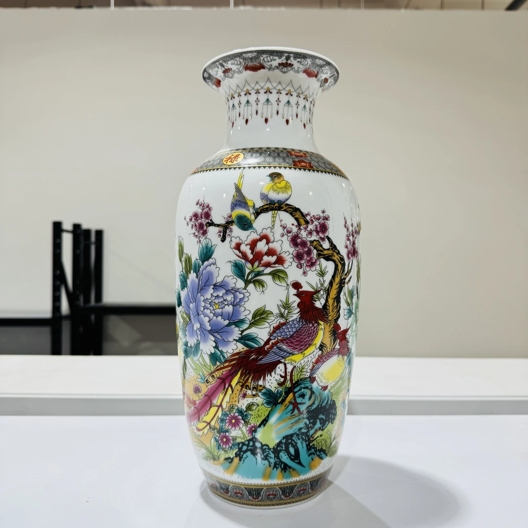 黑边牡丹双凤琉璃瓶