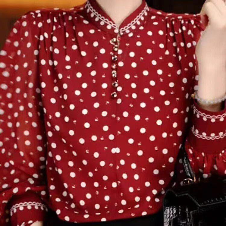 0秋季时尚显瘦优雅修身洋气气质休闲印花百搭半高领领衬衫