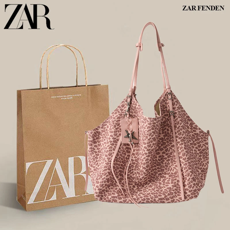 ZAR FENDEN粉红豹自由野性豹纹托特包女2025新款潮时尚百搭单肩包