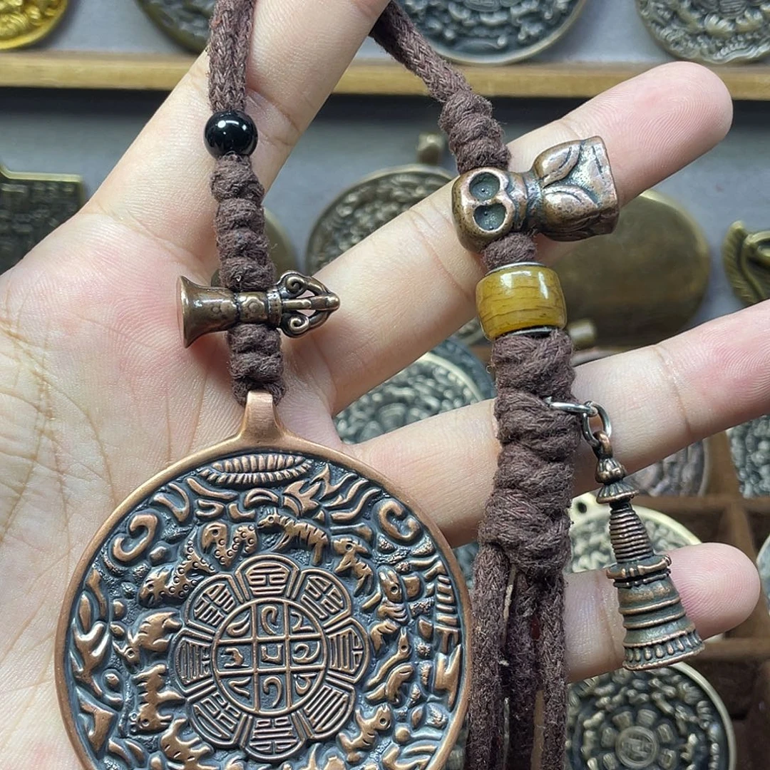 紫铜莲花九宫八卦牌包挂