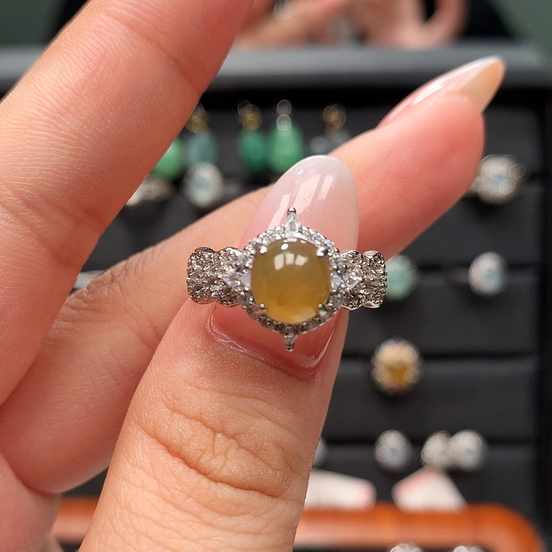 翡翠银S925镶嵌颈饰戒指