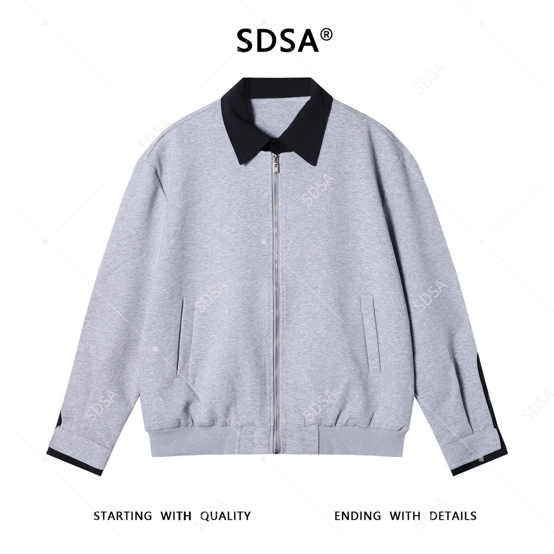 SDSA男士秋冬新款痞帅男装韩版撞色拼接拉链翻领卫衣百搭宽松外套