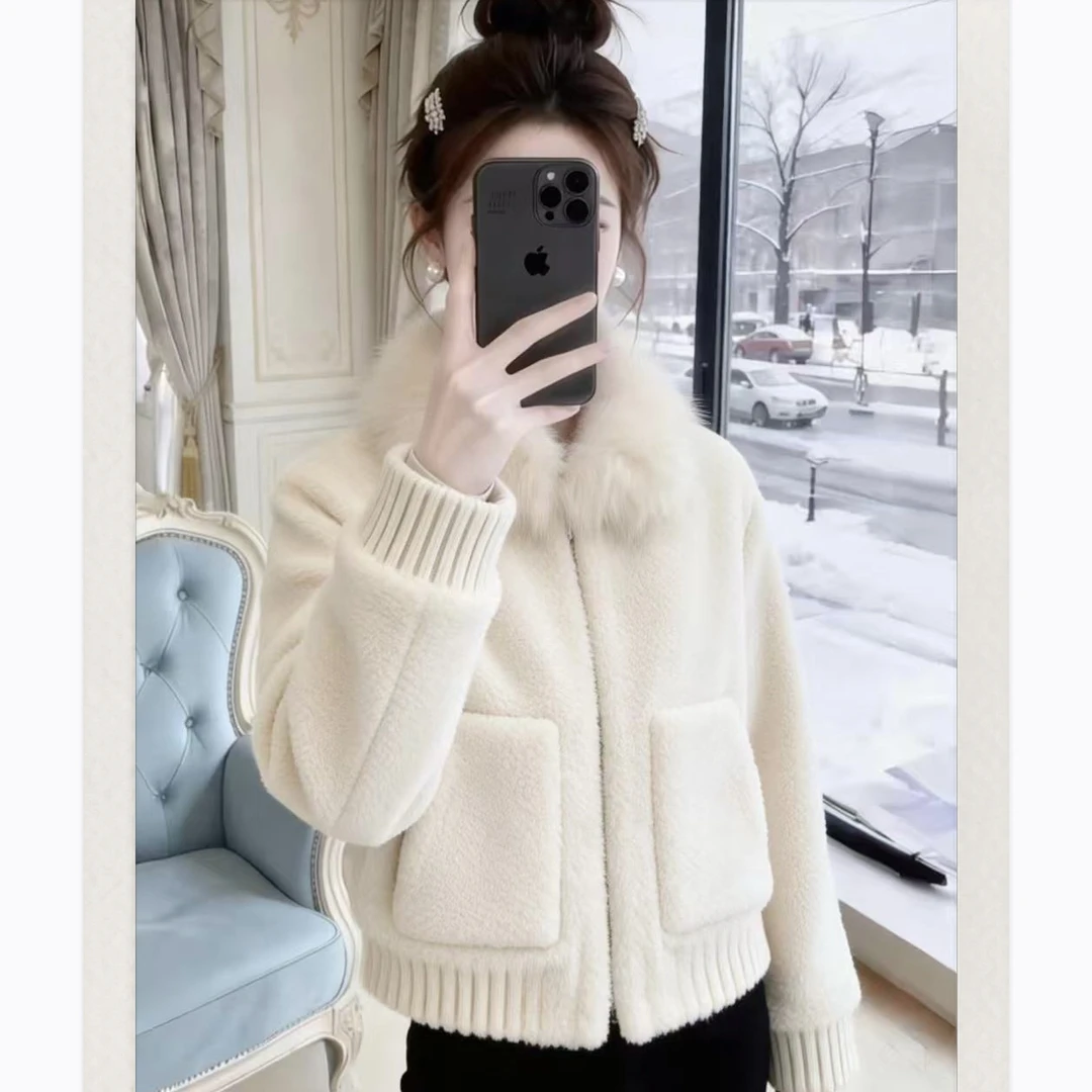 超好看毛领时尚秋冬新款韩系宽松慵懒风高级感小众百搭针织外套女
