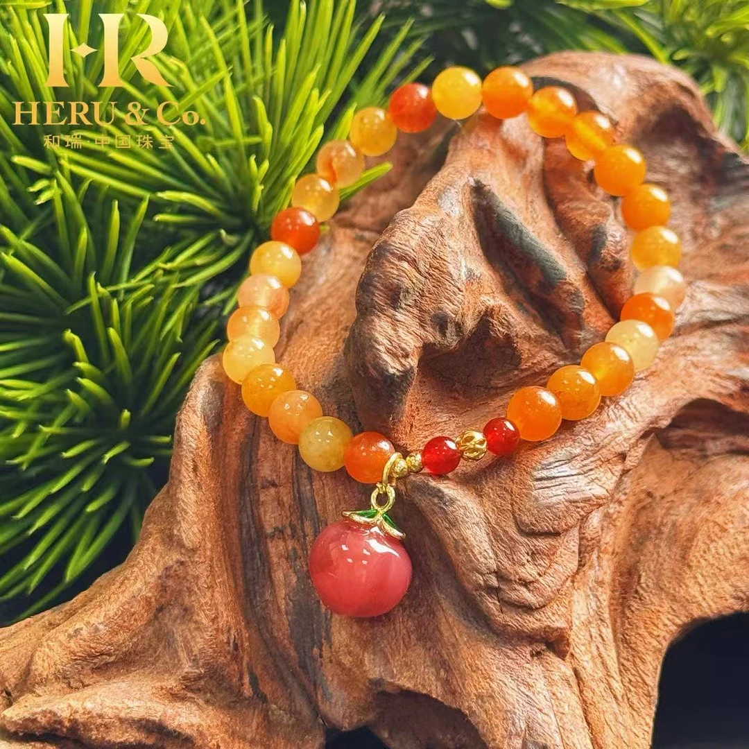 中式天然金丝玉配小桃子吊坠手链 多样性发—SL328