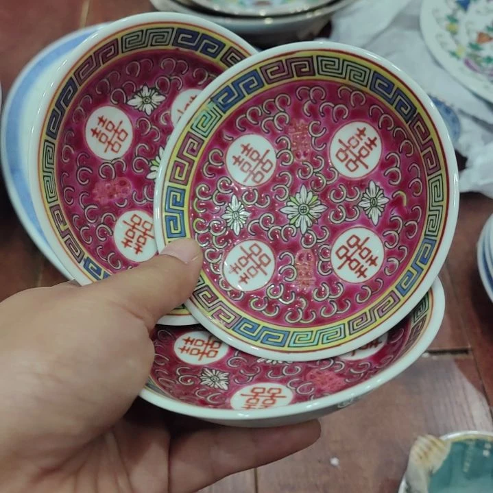 平***福瓷景德镇双喜碟子三个