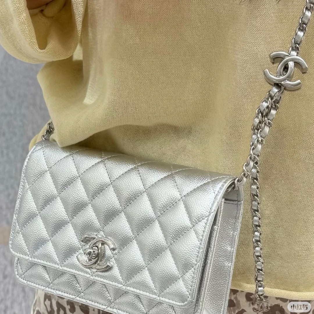 99新 Chanel/香奈儿 25B 银色WOC调节扣链条包 芯片款 K4PH