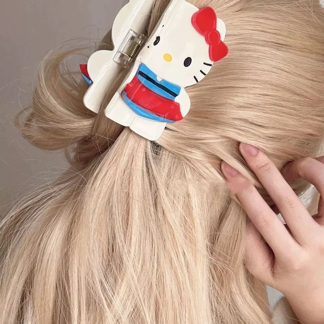黑皮哈喽Hello Kitty鲨鱼夹抓夹发夹后脑勺醋酸夹子醋酸发饰kt猫