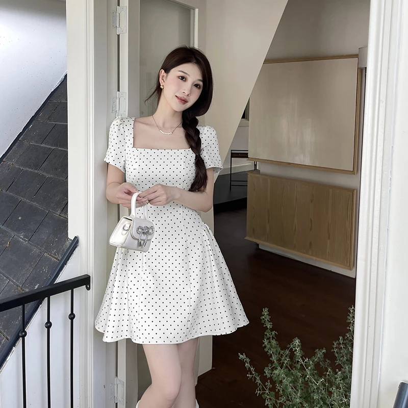 【甜系波点】甜美风夏季清新简约通勤波点连衣裙气质显瘦收腰短裙女