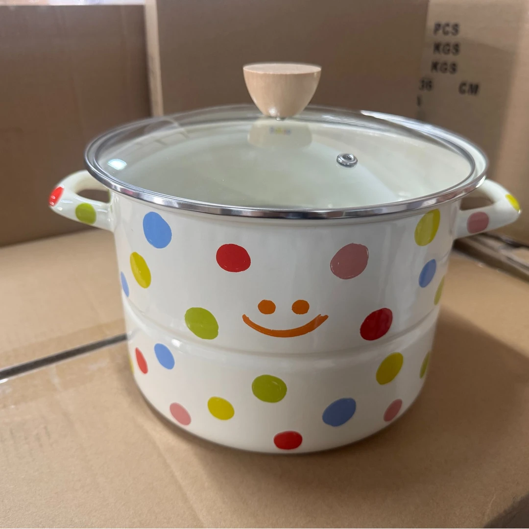 搪瓷笑脸蒸锅24*16cm单层蒸锅