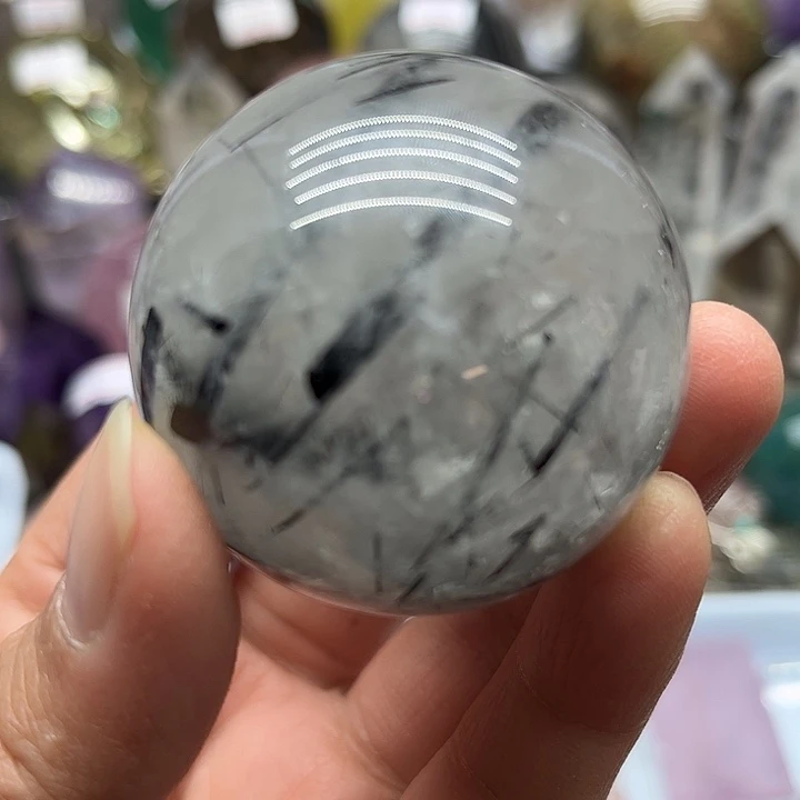 珠宝半成品未镶嵌水晶140克黑发晶球