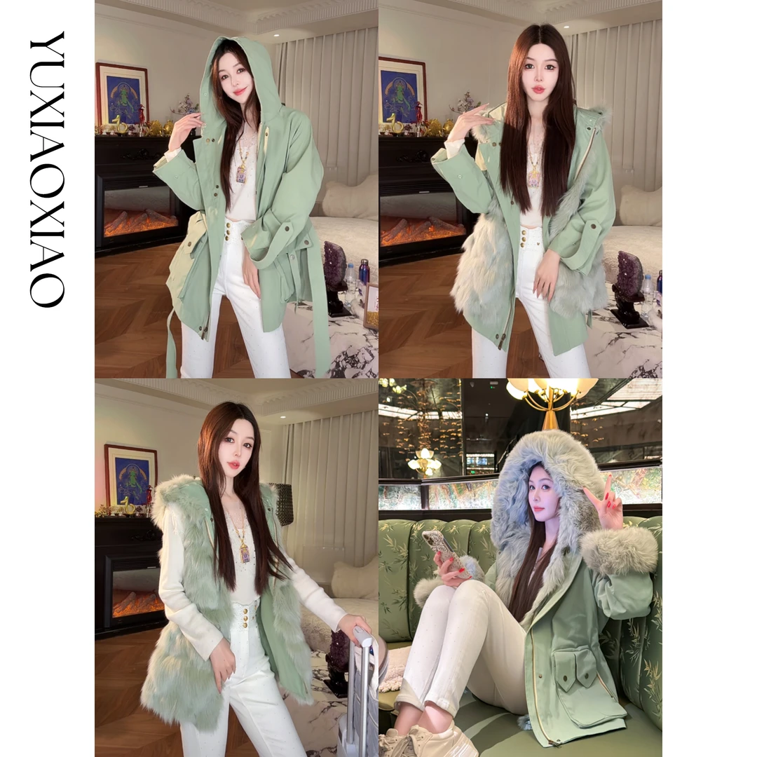 余潇潇【极地薄荷】可拆狐狸毛马甲内胆一衣多穿连帽保暖皮草派克服
