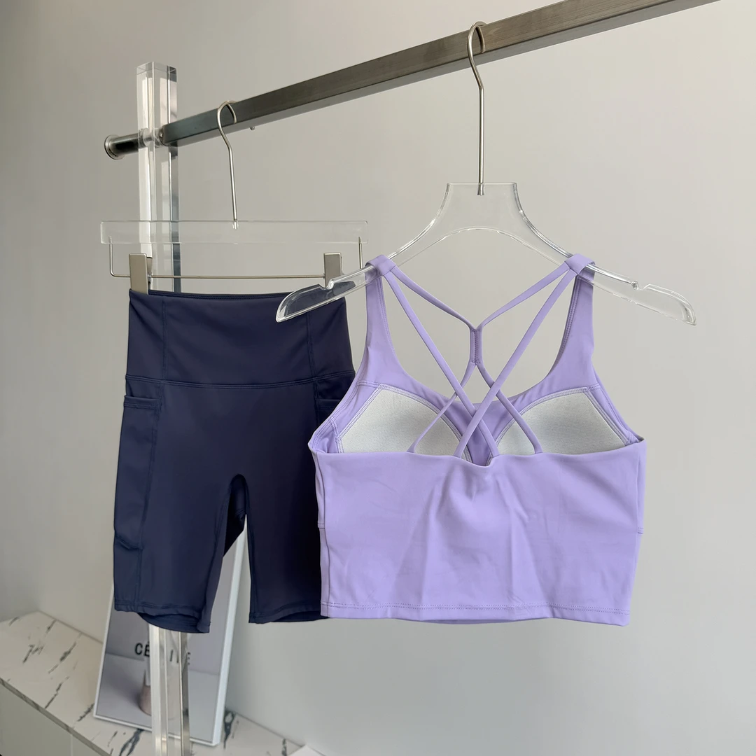 瑜伽服女2025新款夏季普拉提训练服防震文胸健身短裤运动跑步套装