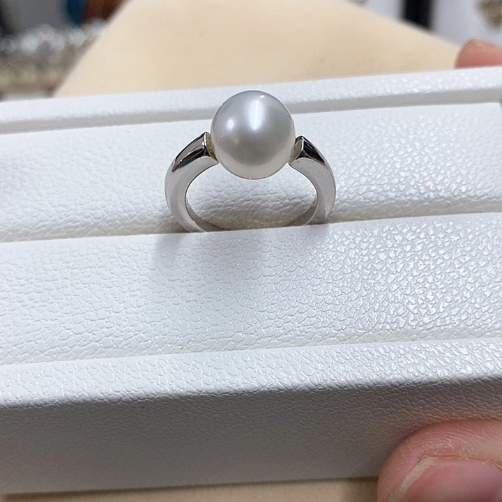 银S925镶嵌戒指海水珍珠，澳白，链接7