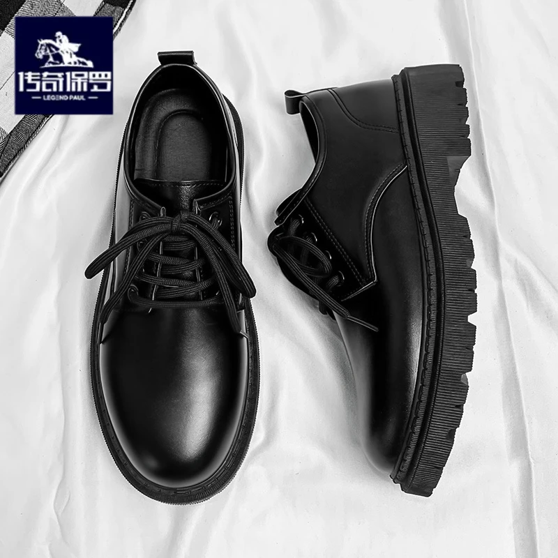 传奇保罗正版男鞋冬季黑色英伦风商务正装休闲皮鞋男士结婚西装鞋