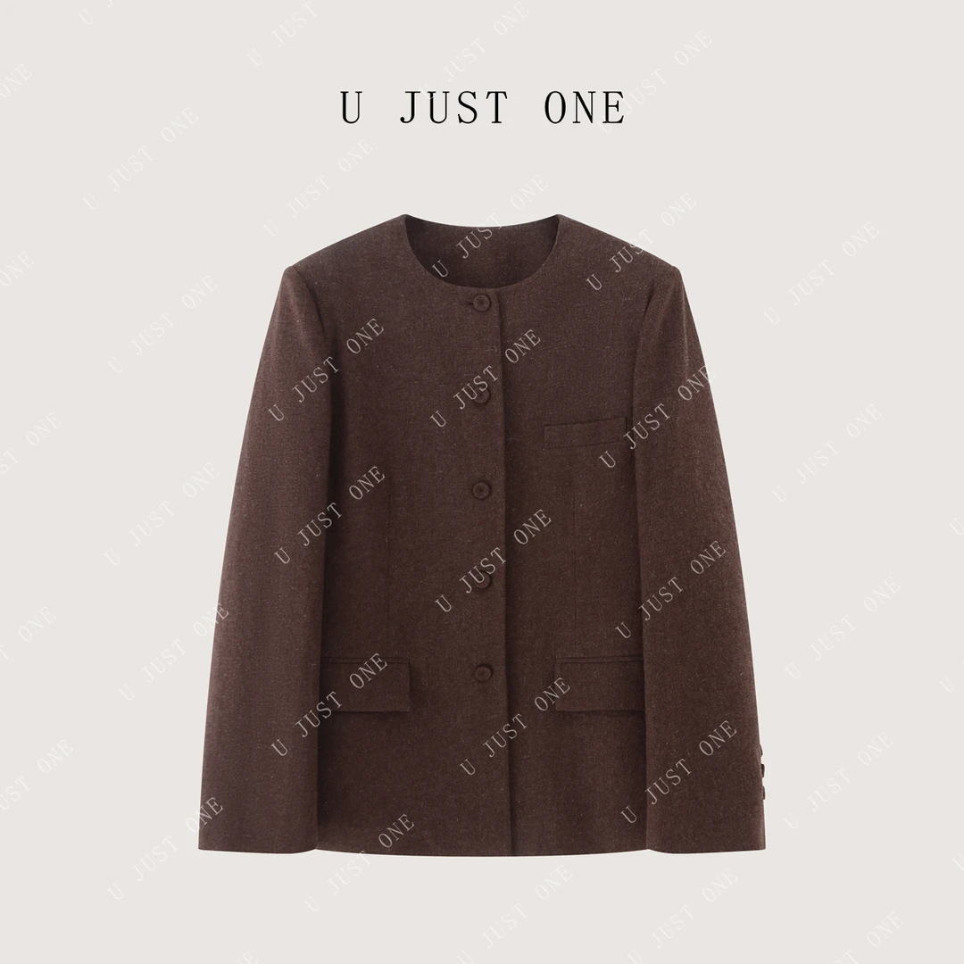 【U JUST ONE】长袖西装气质轻职风设计师宽松型咖色 UJA25Z0106