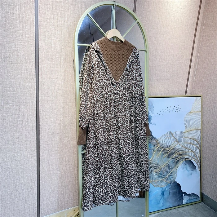 WW201棕色孕妇裙子100-130