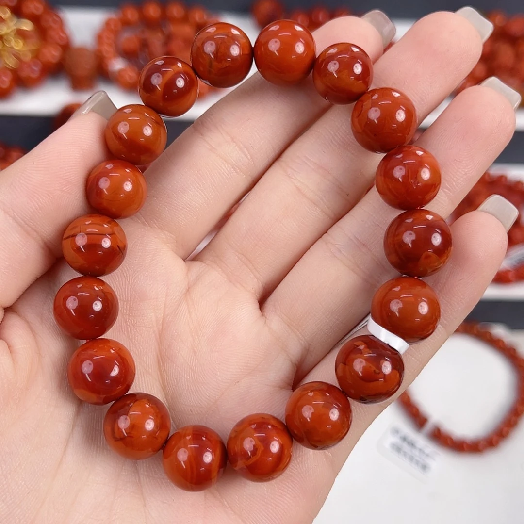 南红玛瑙未镶嵌瓦西牛血红火焰满肉11mm手串