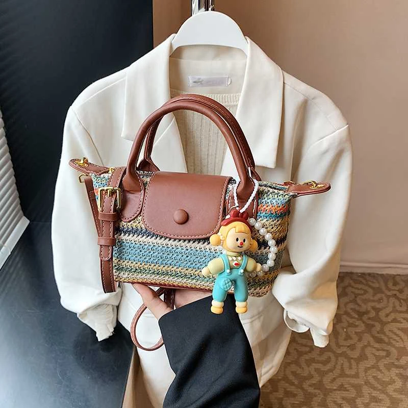 编织拉链暗袋手机袋条纹斜挎包小包包单肩复古休闲